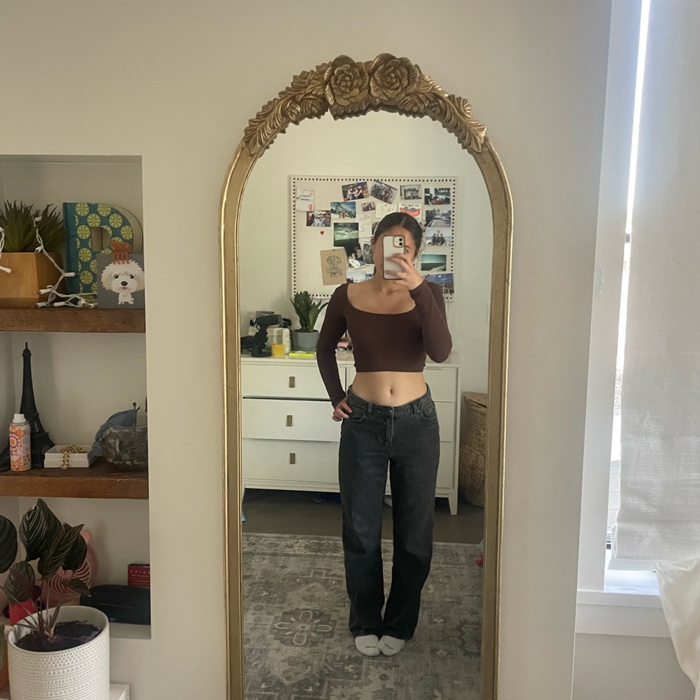 Brown Long Sleeve Cropped Zara Top Size XS-S
